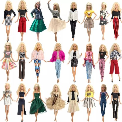 Roupas: 10 Roupas P/ Barbie + 10 Pares De Sapatos Pés Reto